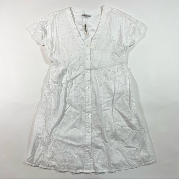 New Madewell Button-Front V Neck Mini Dress White Eyelet - Picture 3 of 9